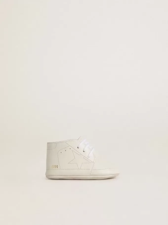 Adidași New Born din piele albă cu stea perforată