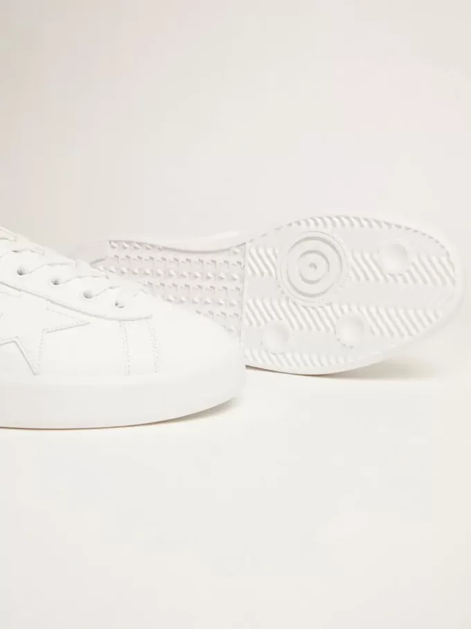 Adidași Purestar albi cu talpă portocalie fluorescentă Adidași Purestar albi cu talpă portocalie fluorescentă