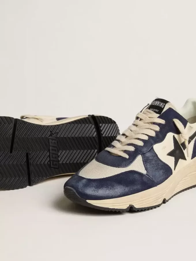 Adidași Running Sole pentru bărbați, din piele nappa neagră și bej, cu stea neagră și bandă la călcâi Adidași Running Sole pentru bărbați, din piele nappa neagră și bej, cu stea neagră și bandă la călcâi