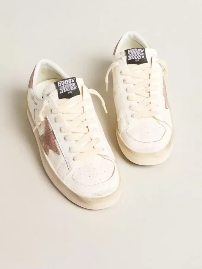 Adidași Stardan cu stea din piele texturată roz și călcâi Adidași Stardan cu stea din piele texturată roz și călcâi
