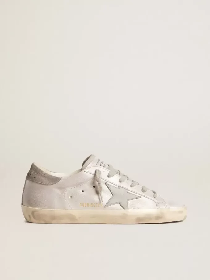 Adidași Super-Star din piele gri-alb cu efect glitter și stea din piele Adidași Super-Star din piele gri-alb cu efect glitter și stea din piele