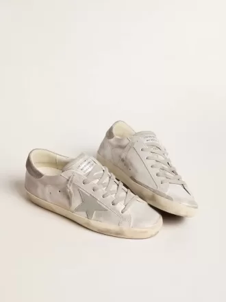 Adidași Super-Star din piele gri-alb cu efect glitter și stea din piele Adidași Super-Star din piele gri-alb cu efect glitter și stea din piele