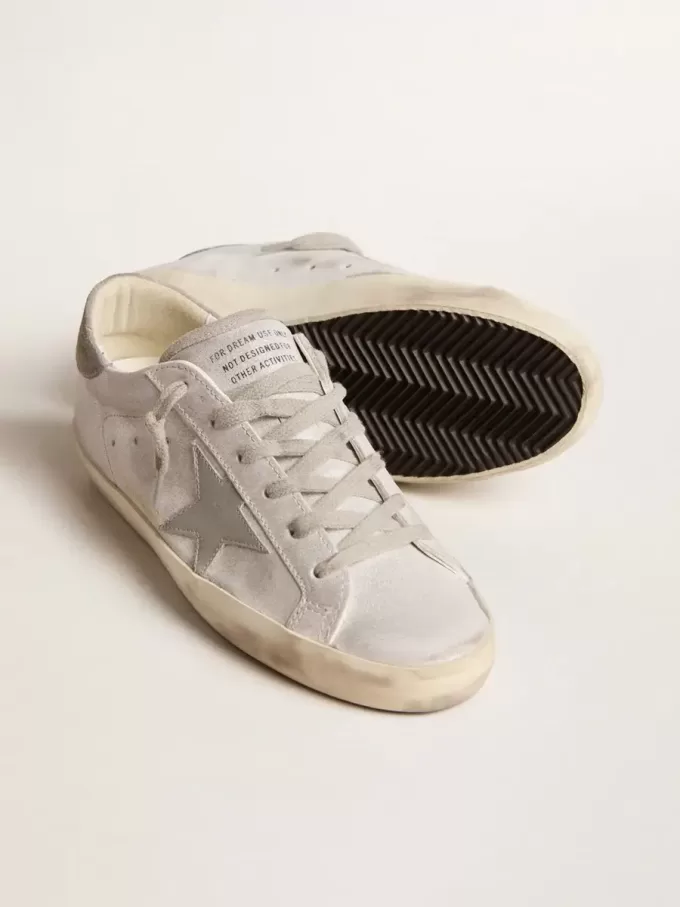 Adidași Super-Star din piele gri-alb cu efect glitter și stea din piele Adidași Super-Star din piele gri-alb cu efect glitter și stea din piele