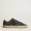 Adidași V-Star din denim albastru închis cu stea și vârf din piele neagră Adidași V-Star din denim albastru închis cu stea și vârf din piele neagră