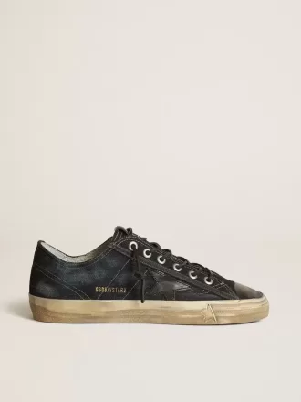 Adidași V-Star din denim albastru închis cu stea și vârf din piele neagră Adidași V-Star din denim albastru închis cu stea și vârf din piele neagră