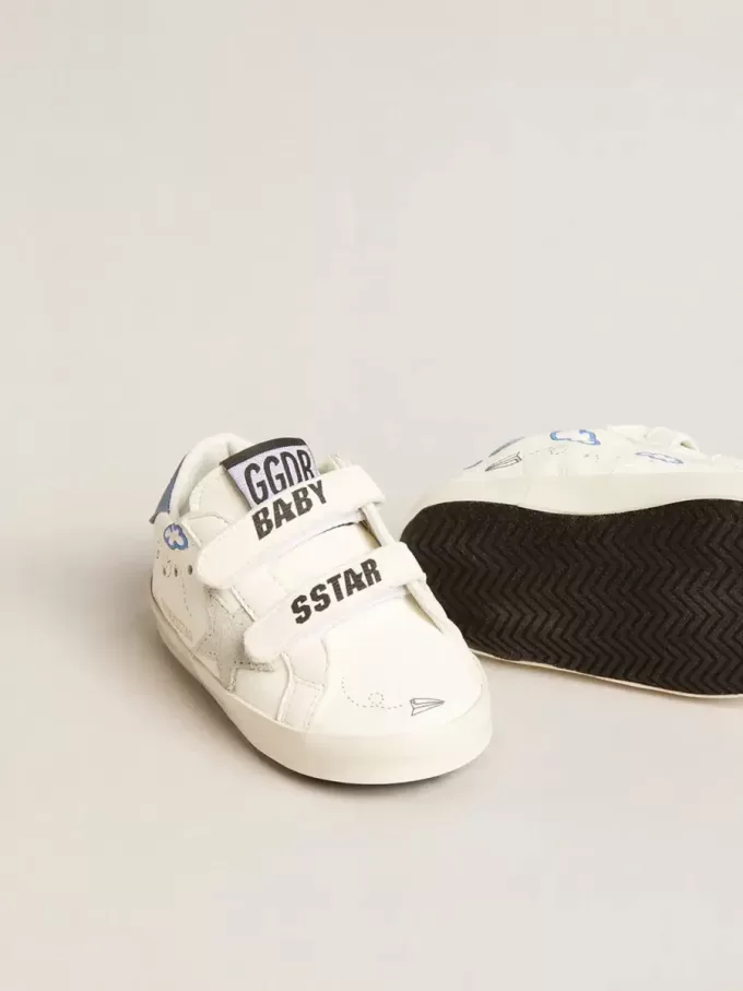 Baby Old School cu stea din piele întoarsă și călcâi din piele albastră deschisă