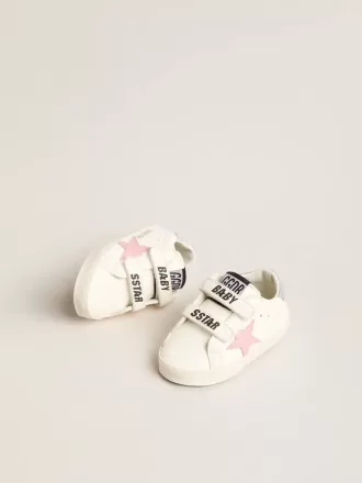 Baby Old School cu stea din piele roz și bandă din piele argintie pe călcâi Baby Old School cu stea din piele roz și bandă din piele argintie pe călcâi