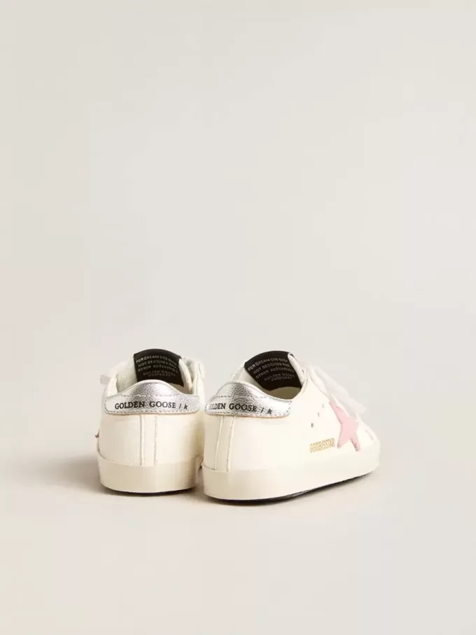 Baby Old School cu stea din piele roz și bandă din piele argintie pe călcâi Baby Old School cu stea din piele roz și bandă din piele argintie pe călcâi