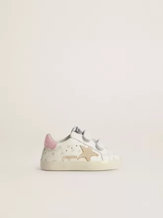 Baby School din piele nappa cu motiv floral roz și stea din piele de căprioară bej Baby School din piele nappa cu motiv floral roz și stea din piele de căprioară bej