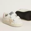 Baby School din piele nappa cu motiv floral roz și stea din piele de căprioară bej Baby School din piele nappa cu motiv floral roz și stea din piele de căprioară bej