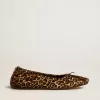 Balerini Amy din piele de ponei bej cu imprimeu leopard