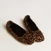 Balerini Amy din piele de ponei bej cu imprimeu leopard