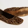 Balerini Amy din piele de ponei bej cu imprimeu leopard