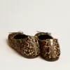Balerini Amy din piele de ponei bej cu imprimeu leopard