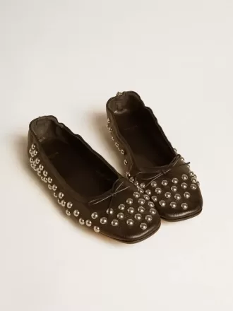 Balerini Amy din piele nappa neagră cu ținte argintii