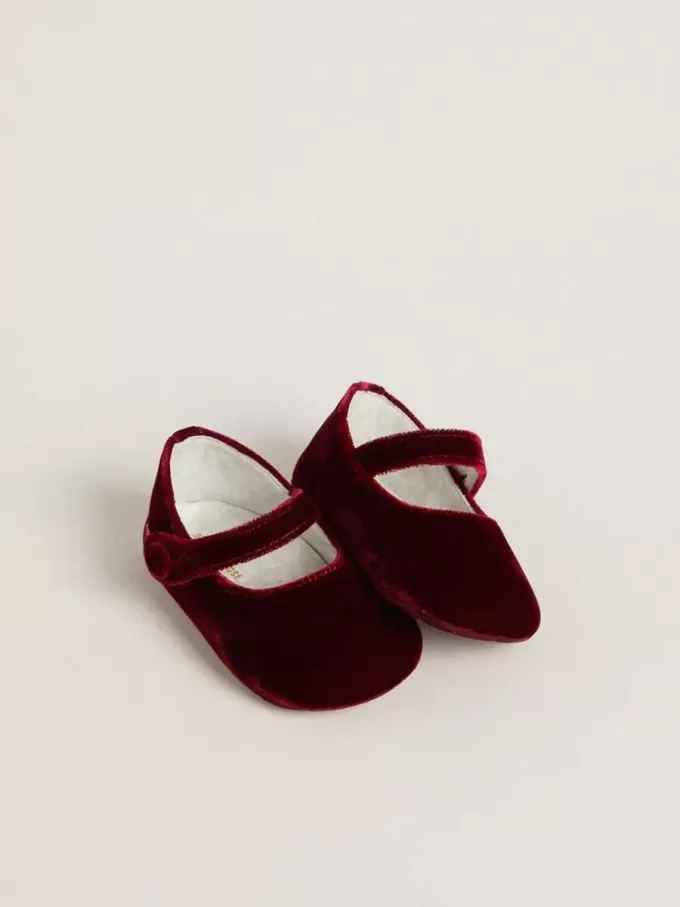 Balerini Sofi Baby din catifea și piele de căprioară burgund