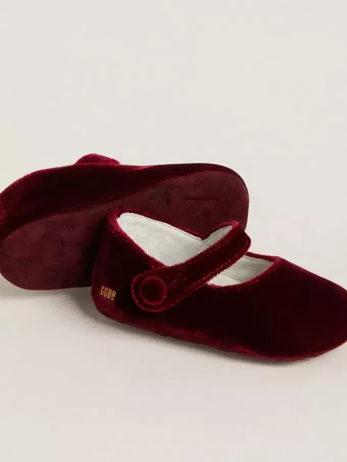 Balerini Sofi Baby din catifea și piele de căprioară burgund
