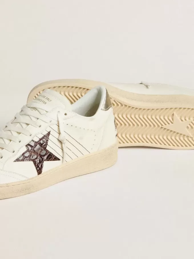 Ball Star cu stea din piele burgundă cu imprimeu crocodil și talpă aurie Ball Star cu stea din piele burgundă cu imprimeu crocodil și talpă aurie