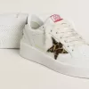 Ball Star cu stea din piele de ponei cu imprimeu leopard și călcâi din piele laminată neagră Ball Star cu stea din piele de ponei cu imprimeu leopard și călcâi din piele laminată neagră