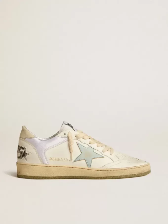 Ball Star din nailon și piele, cu stea roz și albastru deschis și talpă bej Ball Star din nailon și piele, cu stea roz și albastru deschis și talpă bej