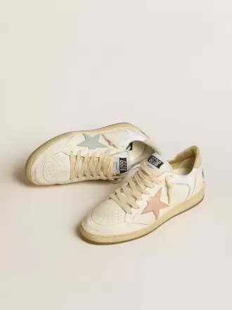 Ball Star din nailon și piele, cu stea roz și albastru deschis și talpă bej Ball Star din nailon și piele, cu stea roz și albastru deschis și talpă bej