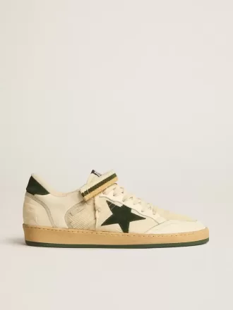 Ball Star din nailon și piele nappa, cu stea din piele de căprioară verde și bandă la călcâi Ball Star din nailon și piele nappa, cu stea din piele de căprioară verde și bandă la călcâi