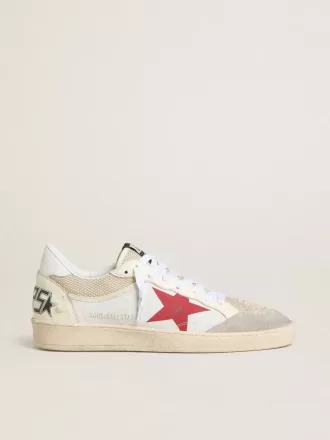 Ball Star din nailon și plasă albă, cu stea roșie din nailon și călcâi din piele albă Ball Star din nailon și plasă albă, cu stea roșie din nailon și călcâi din piele albă