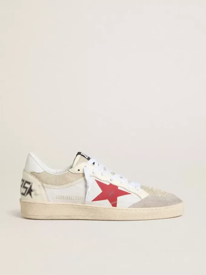 Ball Star din nailon și plasă albă, cu stea roșie din nailon și călcâi din piele albă Ball Star din nailon și plasă albă, cu stea roșie din nailon și călcâi din piele albă