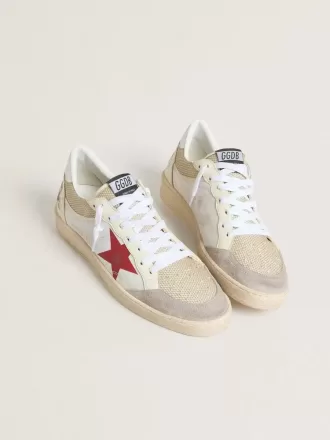 Ball Star din nailon și plasă albă, cu stea roșie din nailon și călcâi din piele albă Ball Star din nailon și plasă albă, cu stea roșie din nailon și călcâi din piele albă