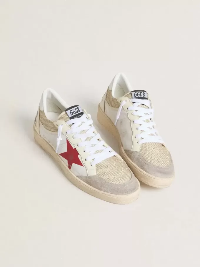 Ball Star din nailon și plasă albă, cu stea roșie din nailon și călcâi din piele albă Ball Star din nailon și plasă albă, cu stea roșie din nailon și călcâi din piele albă