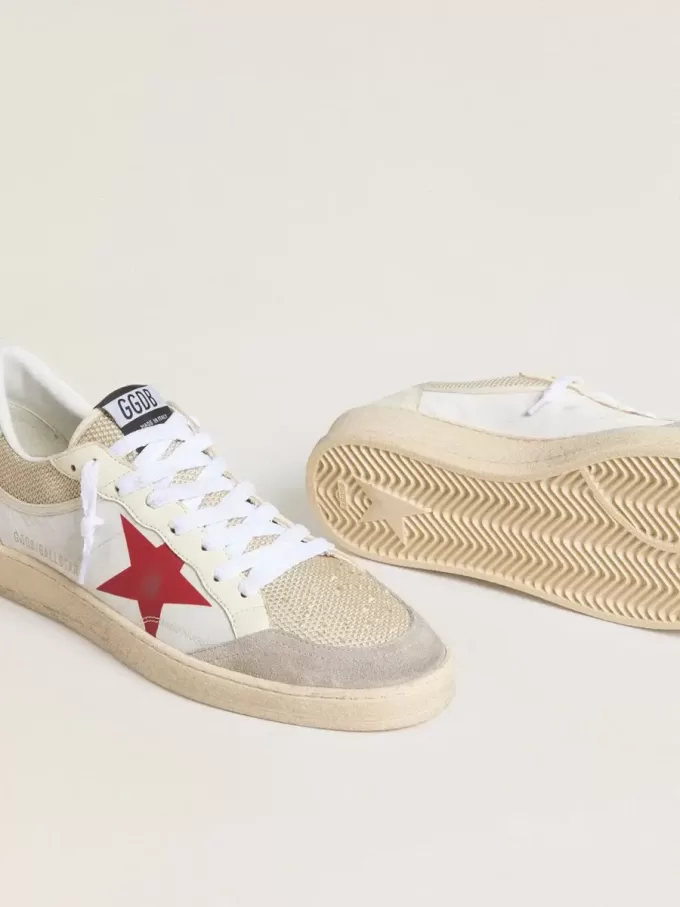 Ball Star din nailon și plasă albă, cu stea roșie din nailon și călcâi din piele albă Ball Star din nailon și plasă albă, cu stea roșie din nailon și călcâi din piele albă
