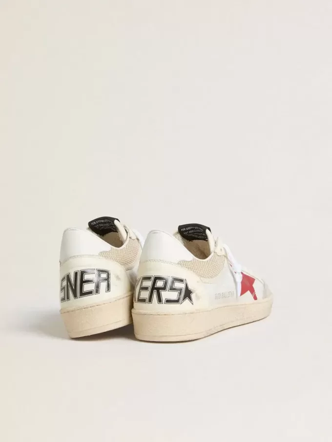 Ball Star din nailon și plasă albă, cu stea roșie din nailon și călcâi din piele albă Ball Star din nailon și plasă albă, cu stea roșie din nailon și călcâi din piele albă
