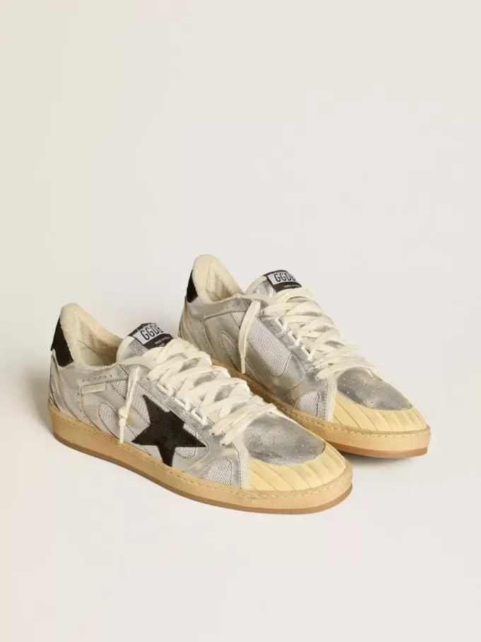 Ball Star LAB din piele argintie cu stea din piele de căprioară neagră și bandă la călcâi Ball Star LAB din piele argintie cu stea din piele de căprioară neagră și bandă la călcâi