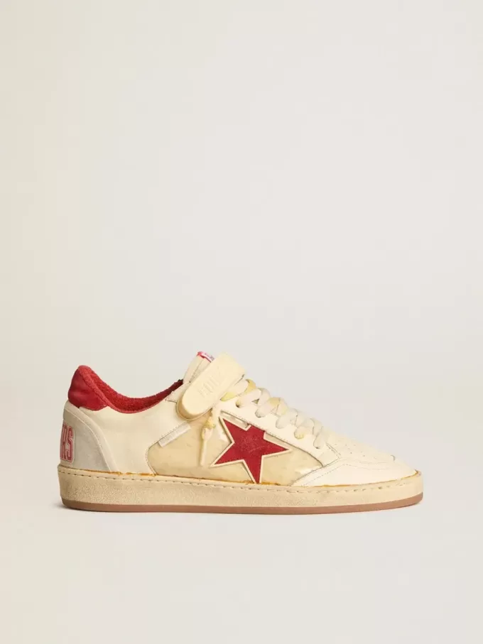 Ball Star LAB pentru bărbați din piele nappa și PVC, cu stea din piele de căprioară roșie și bandă pe călcâi Ball Star LAB pentru bărbați din piele nappa și PVC, cu stea din piele de căprioară roșie și bandă pe călcâi