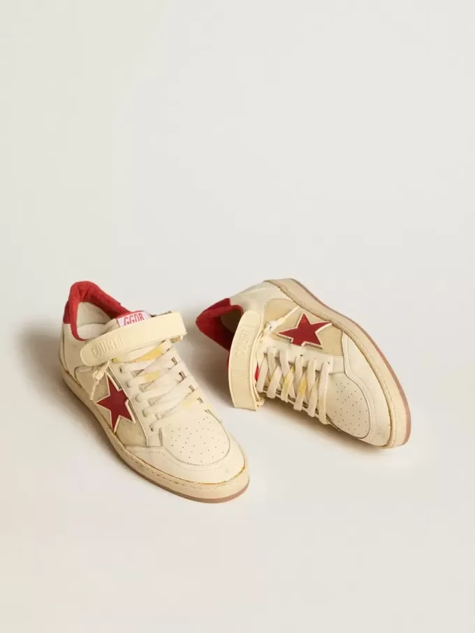 Ball Star LAB pentru bărbați din piele nappa și PVC, cu stea din piele de căprioară roșie și bandă pe călcâi Ball Star LAB pentru bărbați din piele nappa și PVC, cu stea din piele de căprioară roșie și bandă pe călcâi