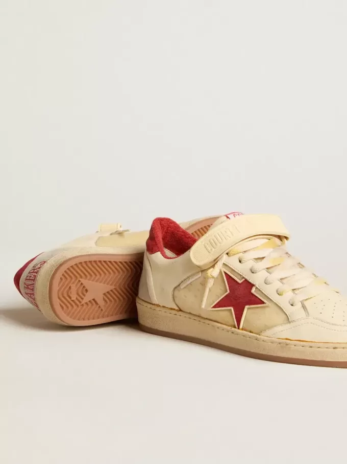 Ball Star LAB pentru bărbați din piele nappa și PVC, cu stea din piele de căprioară roșie și bandă pe călcâi Ball Star LAB pentru bărbați din piele nappa și PVC, cu stea din piele de căprioară roșie și bandă pe călcâi