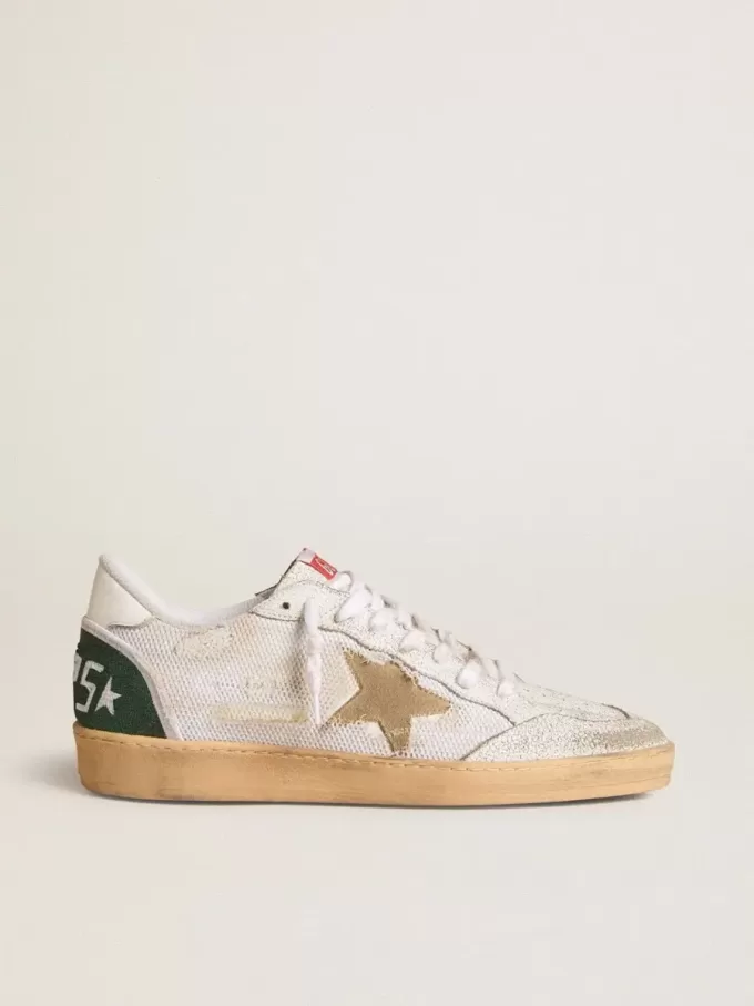 Ball Star LTD din piele albă craquelée și plasă cu stea din piele de căprioară Ball Star LTD din piele albă craquelée și plasă cu stea din piele de căprioară