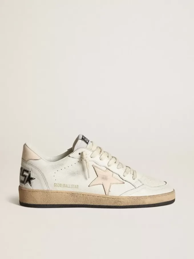 Ball Star LTD din piele nappa albă cu stea din piele nappa roz somon