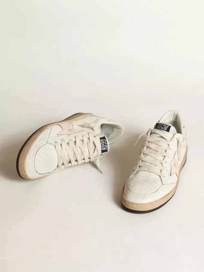 Ball Star LTD din piele nappa albă cu stea din piele nappa roz somon