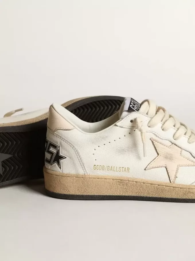 Ball Star LTD din piele nappa albă cu stea din piele nappa roz somon