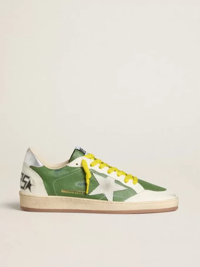 Ball Star LTD din piele nappa verde cu stea din piele de căprioară albă și călcâi din piele argintie metalizată Ball Star LTD din piele nappa verde cu stea din piele de căprioară albă și călcâi din piele argintie metalizată