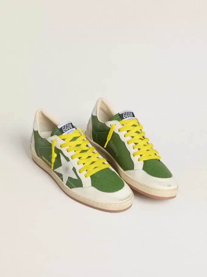 Ball Star LTD din piele nappa verde cu stea din piele de căprioară albă și călcâi din piele argintie metalizată Ball Star LTD din piele nappa verde cu stea din piele de căprioară albă și călcâi din piele argintie metalizată