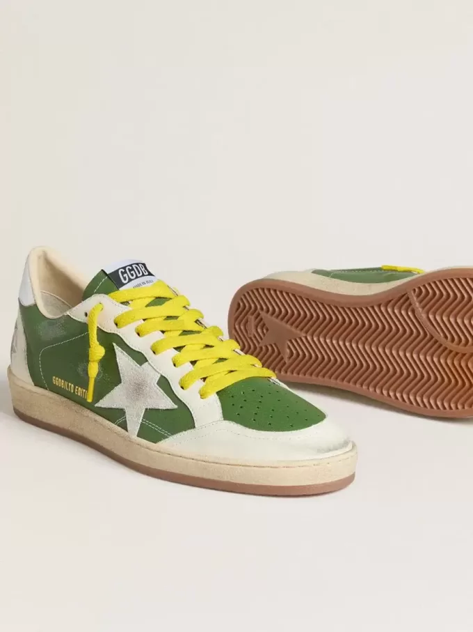 Ball Star LTD din piele nappa verde cu stea din piele de căprioară albă și călcâi din piele argintie metalizată Ball Star LTD din piele nappa verde cu stea din piele de căprioară albă și călcâi din piele argintie metalizată