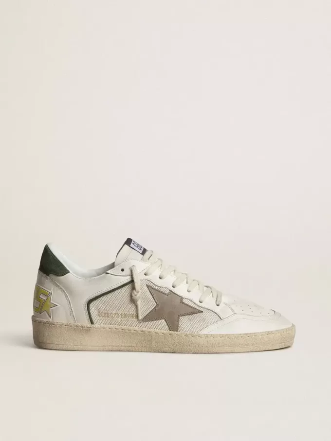 Ball Star LTD din plasă și piele nappa, cu stea din piele gri și călcâi din piele întoarsă verde Ball Star LTD din plasă și piele nappa, cu stea din piele gri și călcâi din piele întoarsă verde