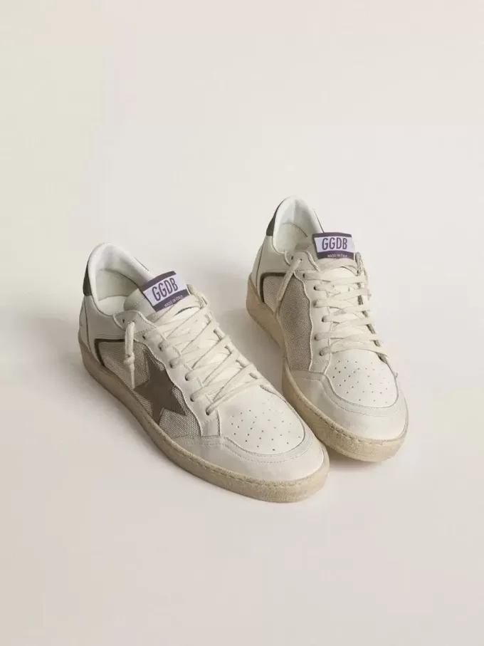 Ball Star LTD din plasă și piele nappa, cu stea din piele gri și călcâi din piele întoarsă verde Ball Star LTD din plasă și piele nappa, cu stea din piele gri și călcâi din piele întoarsă verde