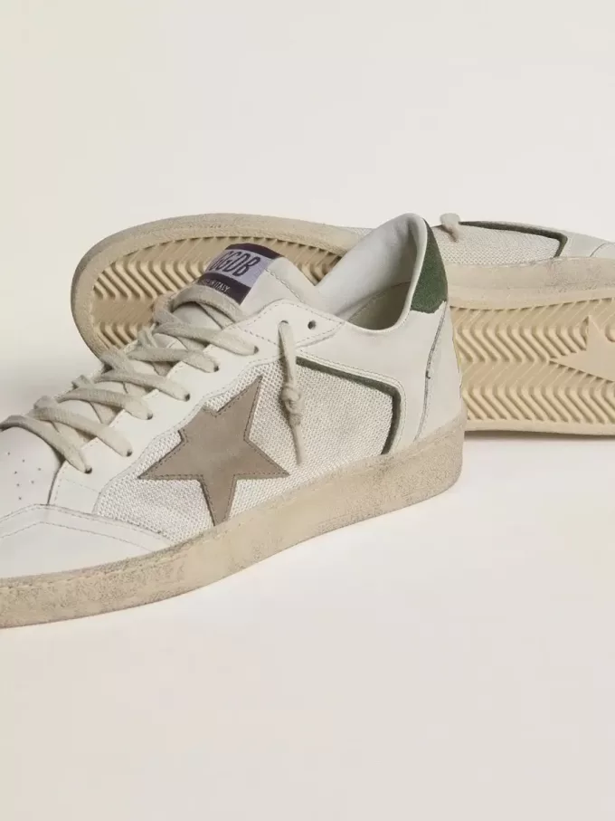 Ball Star LTD din plasă și piele nappa, cu stea din piele gri și călcâi din piele întoarsă verde Ball Star LTD din plasă și piele nappa, cu stea din piele gri și călcâi din piele întoarsă verde