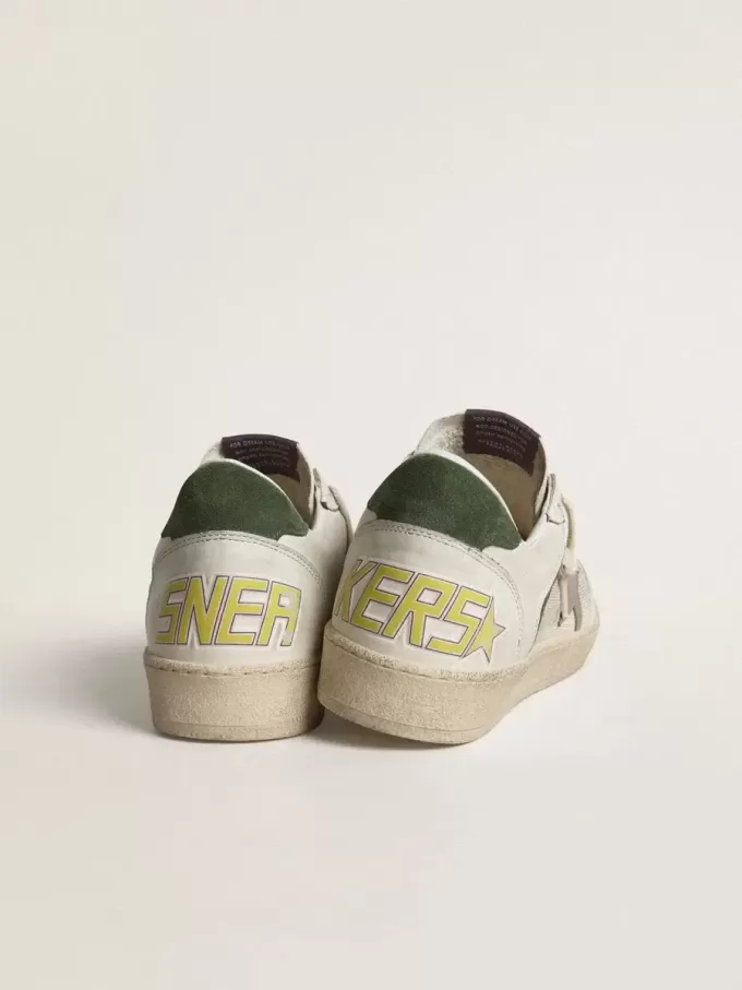 Ball Star LTD din plasă și piele nappa, cu stea din piele gri și călcâi din piele întoarsă verde Ball Star LTD din plasă și piele nappa, cu stea din piele gri și călcâi din piele întoarsă verde