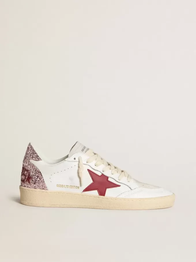Ball Star LTD pentru femei, cu stea din piele roșie și talpă cu glitter roz Ball Star LTD pentru femei, cu stea din piele roșie și talpă cu glitter roz