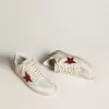 Ball Star LTD pentru femei, cu stea din piele roșie și talpă cu glitter roz Ball Star LTD pentru femei, cu stea din piele roșie și talpă cu glitter roz