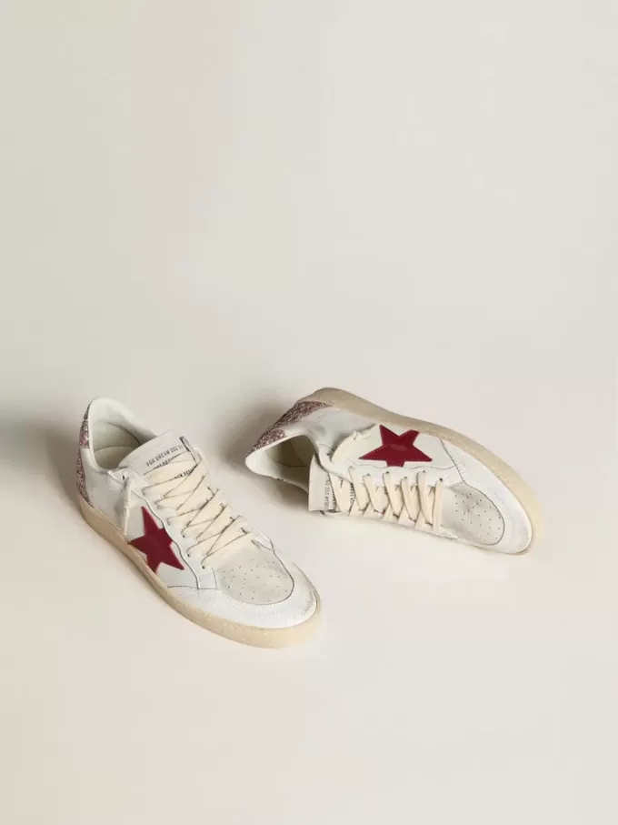 Ball Star LTD pentru femei, cu stea din piele roșie și talpă cu glitter roz Ball Star LTD pentru femei, cu stea din piele roșie și talpă cu glitter roz